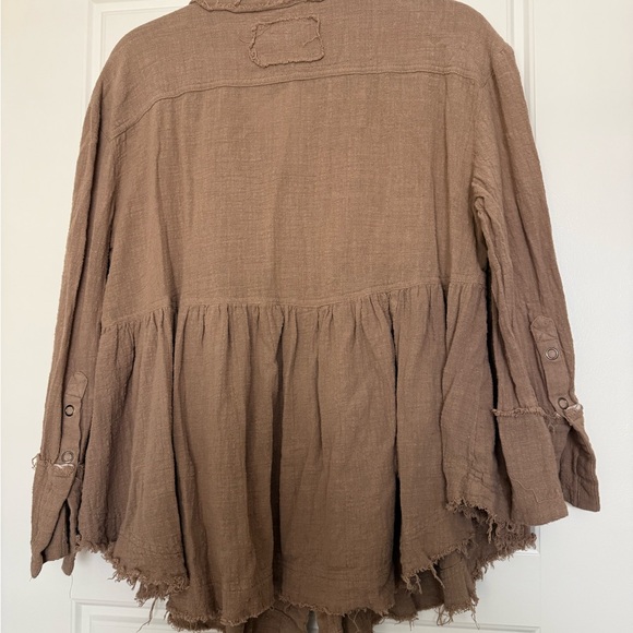 Distressed Tan Button-Up Blouse - Picture 2 of 3